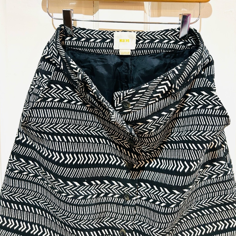 Anthropologie Maeve "Fieldnotes" Black & White Tweed Mini Skirt Tribal Size 4 - Picture 7 of 8